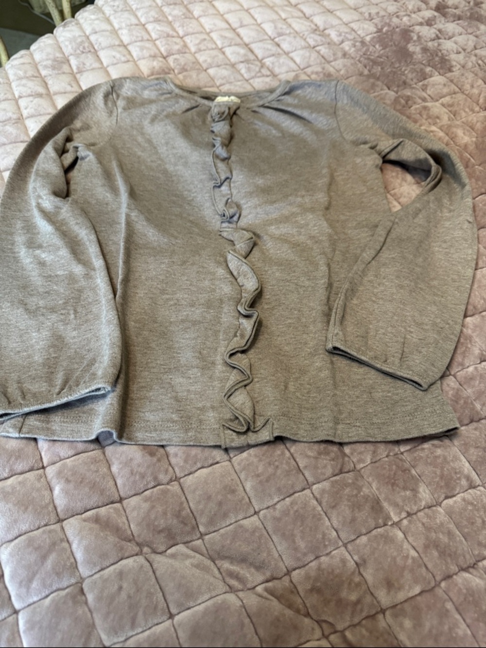 Girls' Long Sleeve Ruffle-Trim Tee - Gray